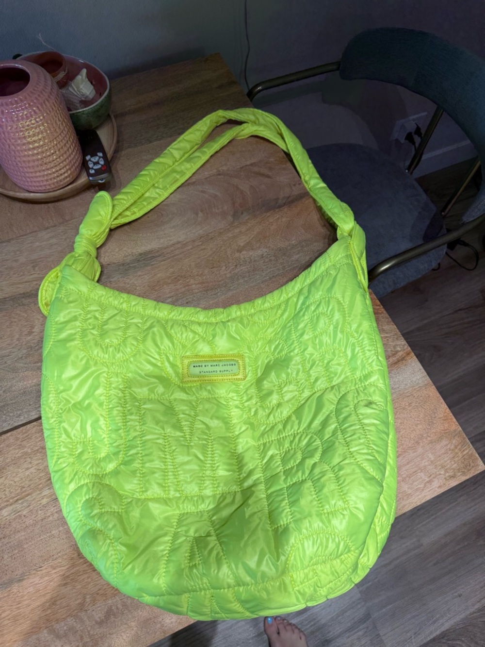 Marc Jacobs Neon Lime Quilted Hobo Shoulder Bag